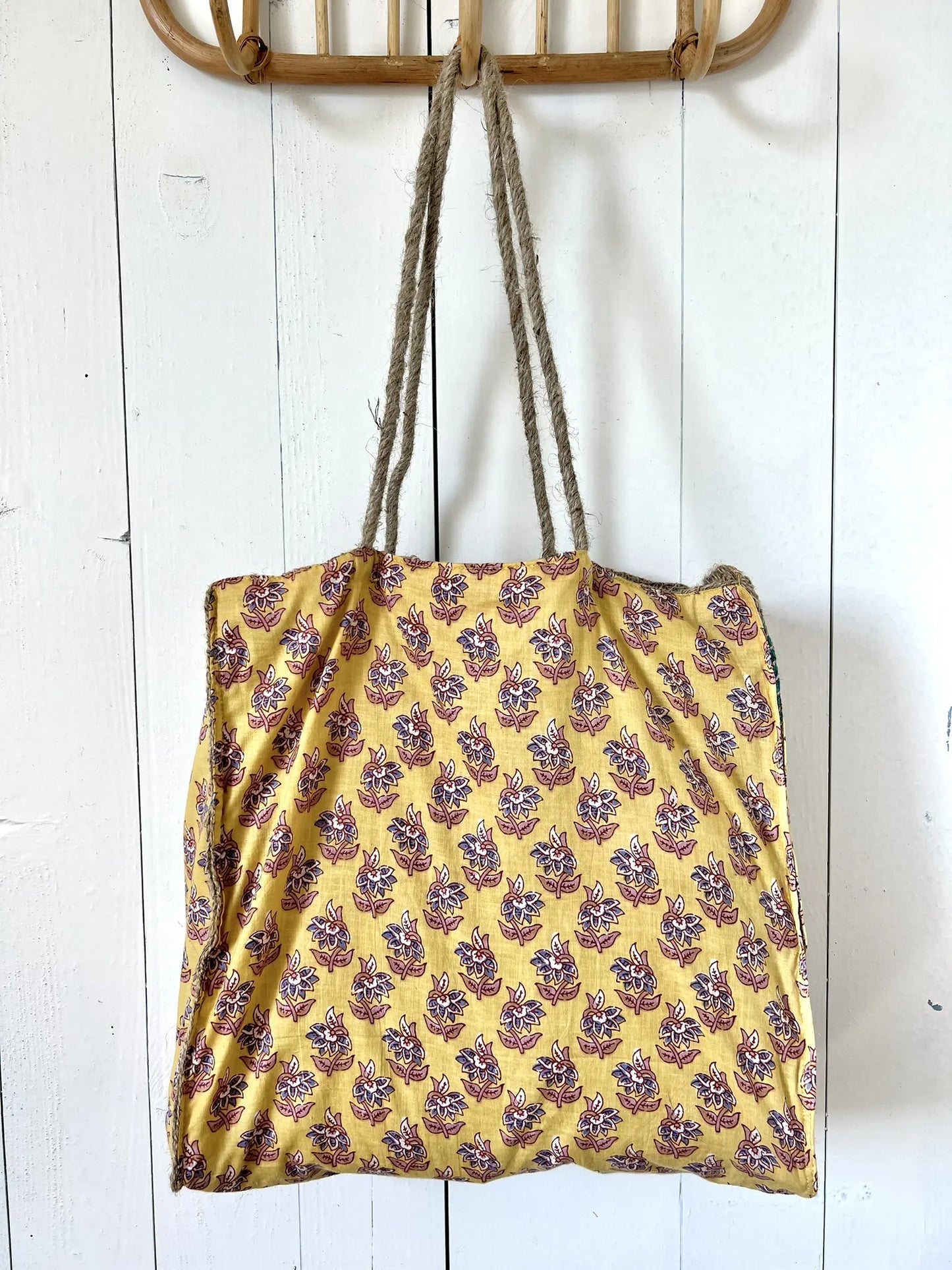 ojigi sac jute et coton block print mimosa jaune