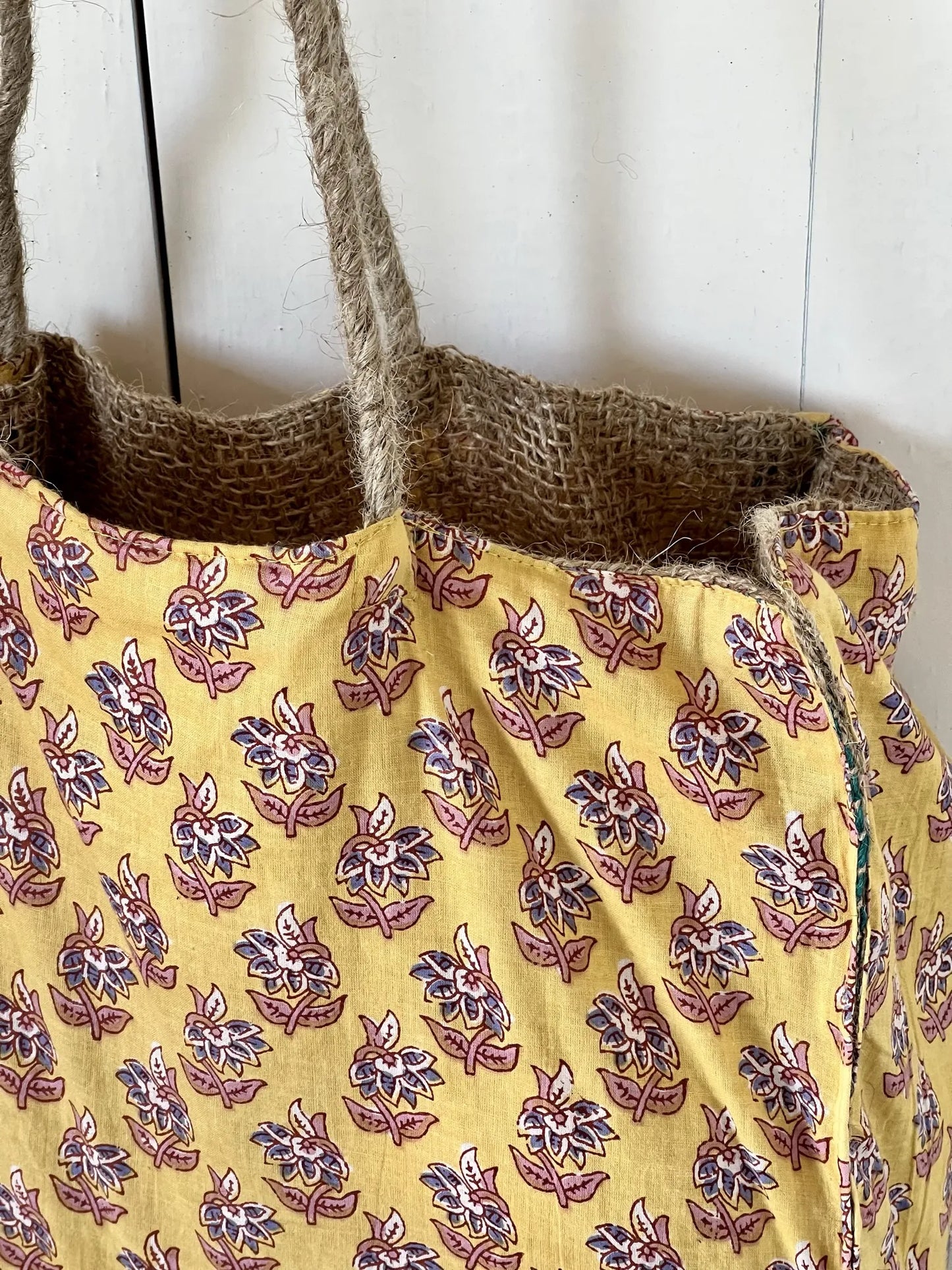 ojigi sac jute et coton block print mimosa jaune