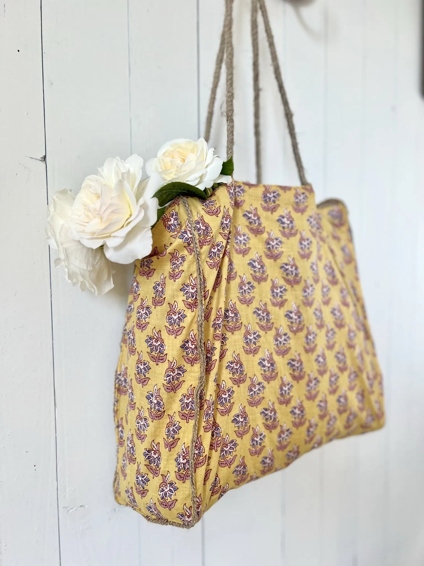 ojigi sac jute et coton block print mimosa jaune