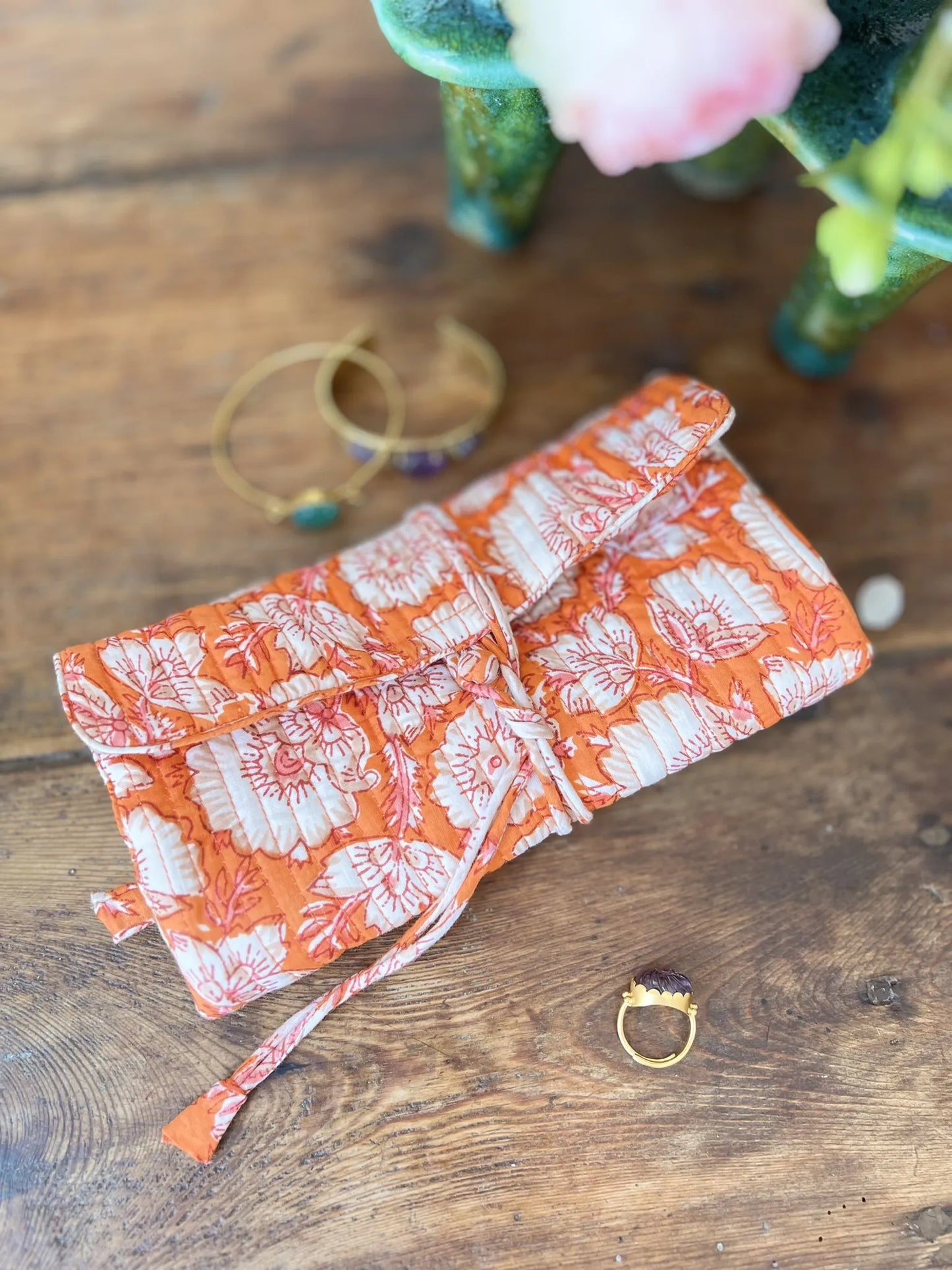 ojigi pochette quiltée à bijoux de voyage block print