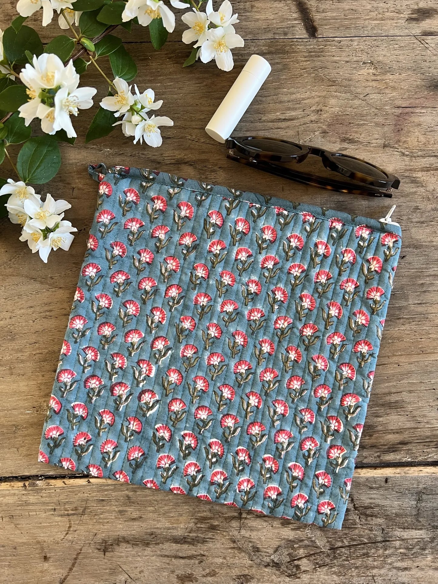 ojigi trousse Inès block print quilté paquerette
