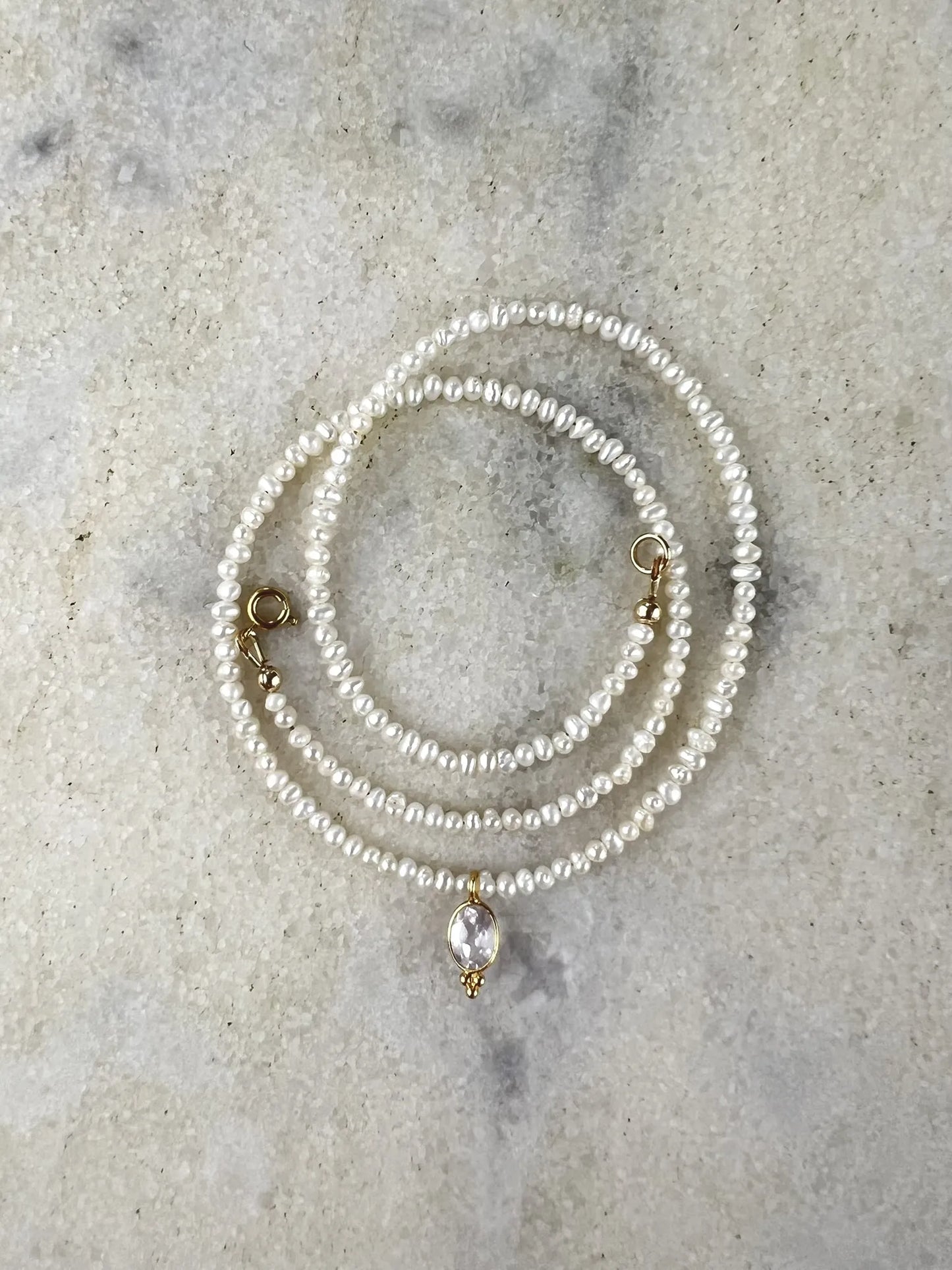 ojigi collier pondi perle d'eau douce quartz rose