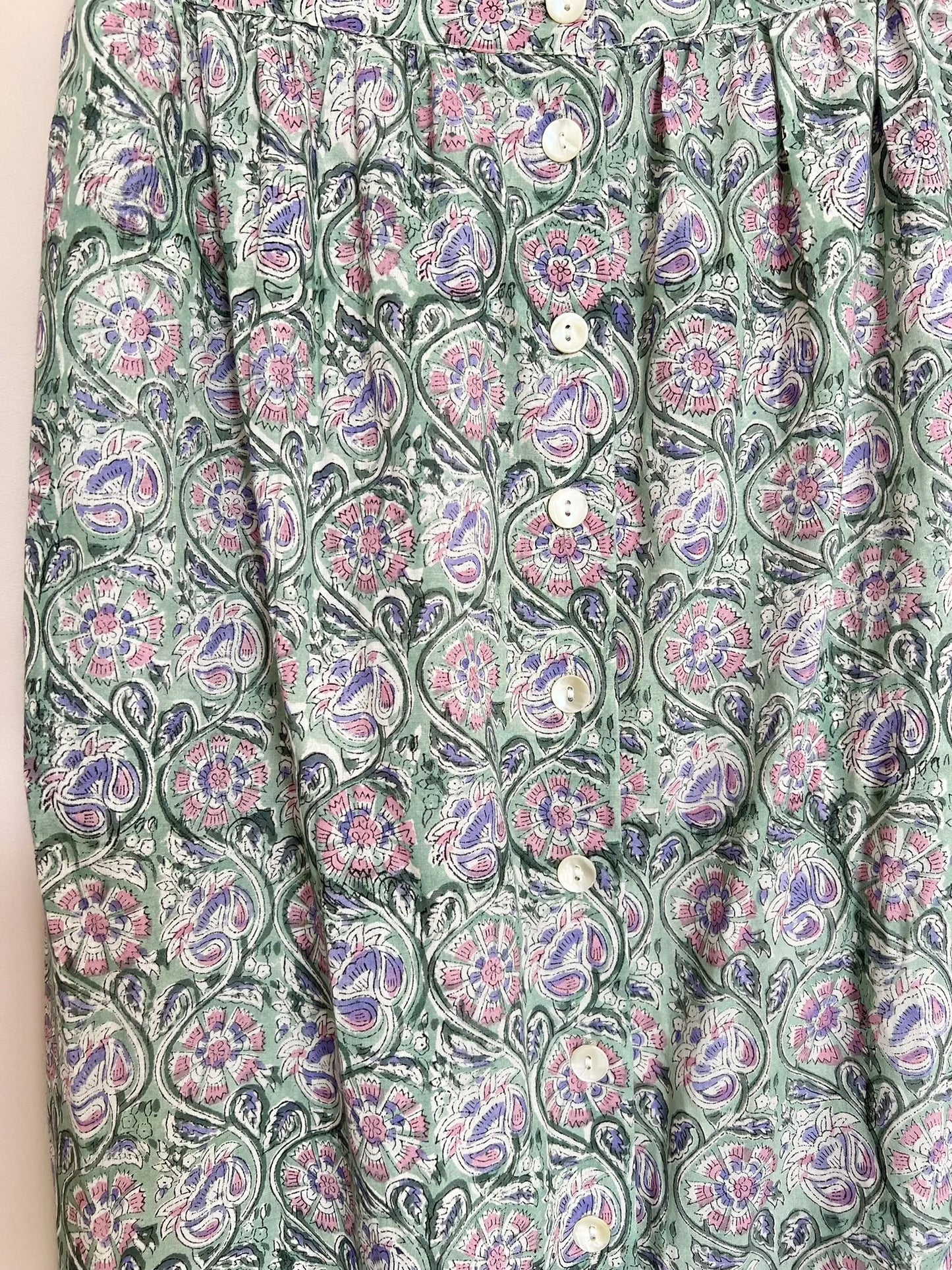 ojigi jupe longue block print vert romarin