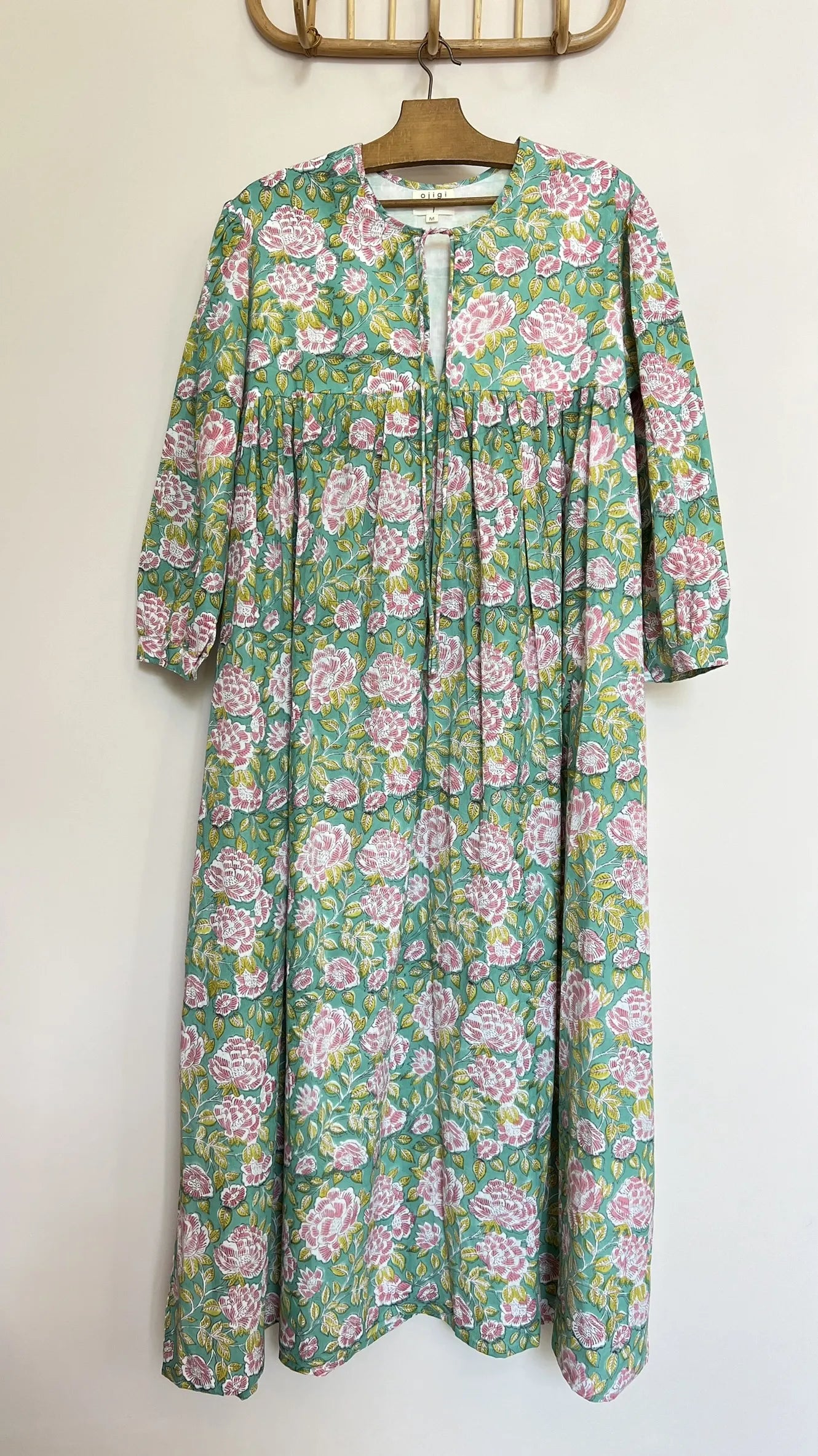 ojigi robe Eugénie pivoine vert d'eau rose