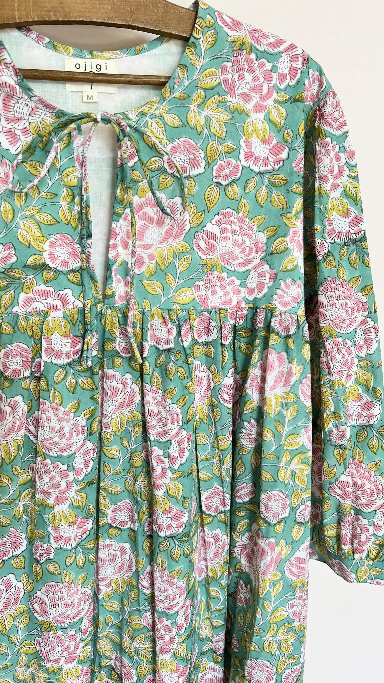 ojigi robe Eugénie pivoine vert d'eau rose