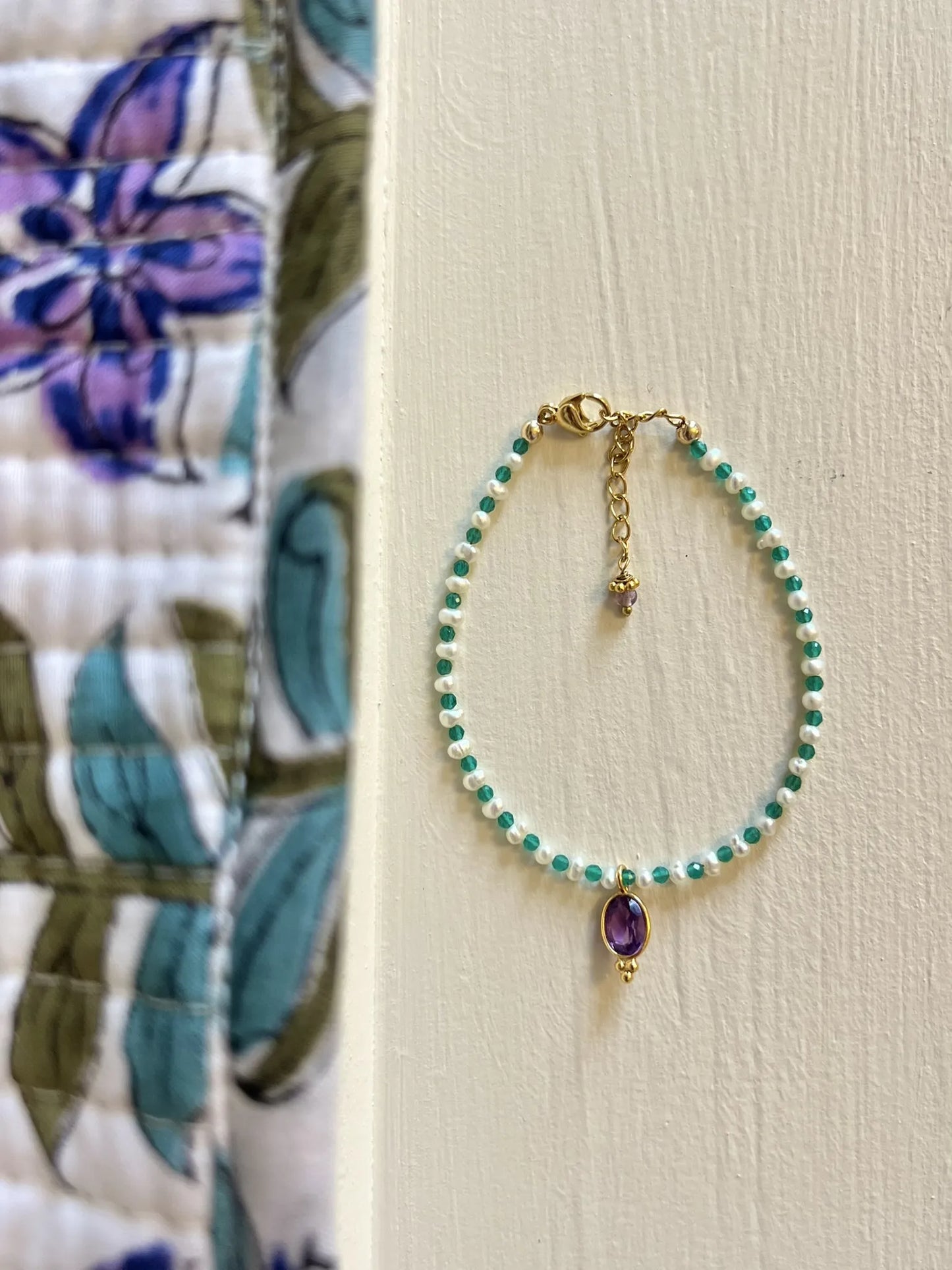 ojigi bracelet bayadère perle d'eau douce onyx vert améthyste