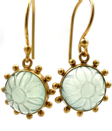 ojigi boucles d'oreilles dormeuses fleurs calcite verte aqua