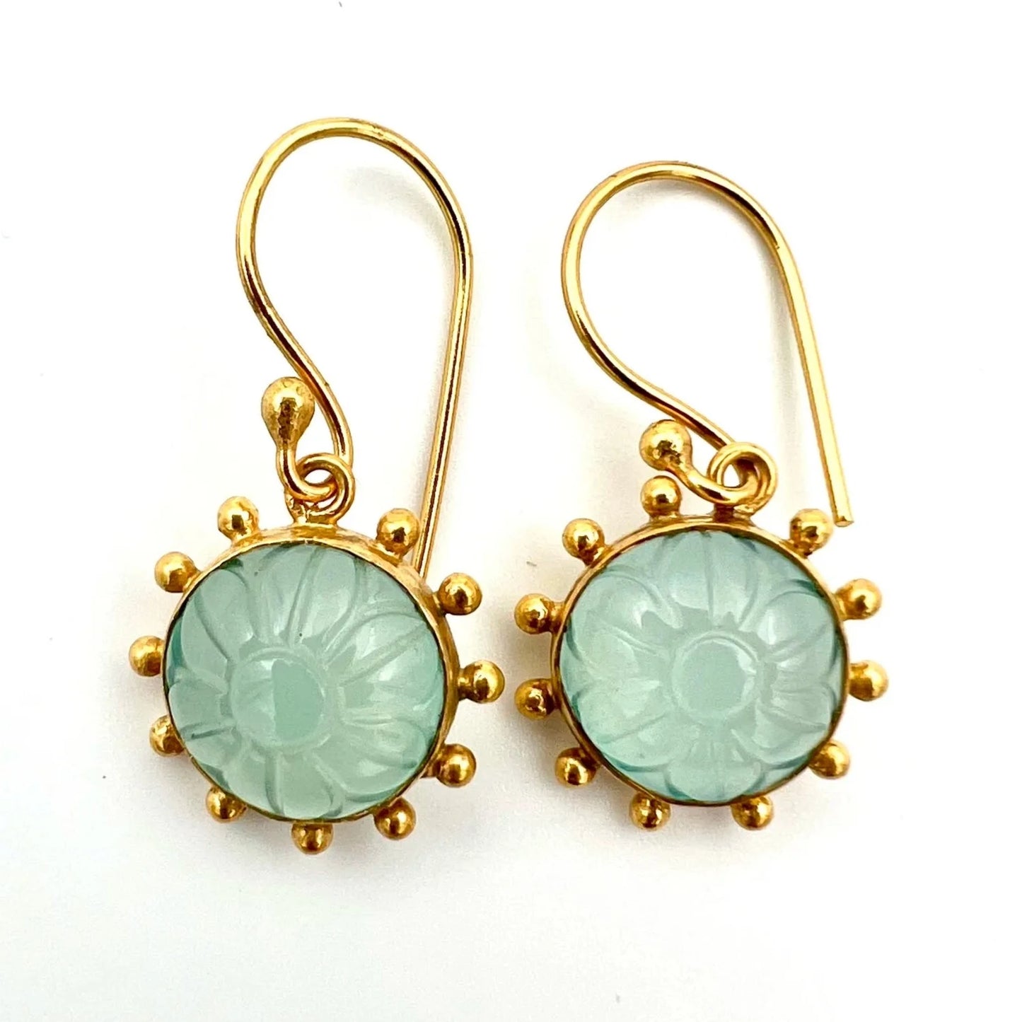 ojigi boucles d'oreilles dormeuses fleurs calcite verte aqua