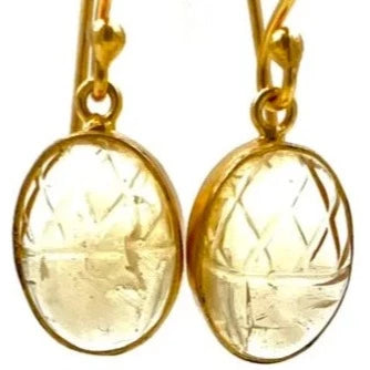 ojigi dormeuse pierre sculptée gland citrine