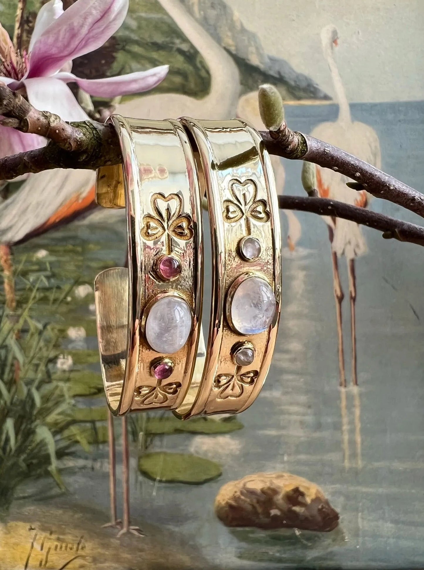 ojigi jonc oxalis pierre de lune tourmaline rose