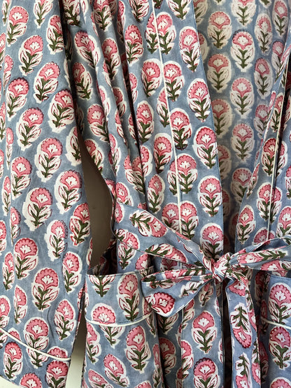 ojigi kimono Goa bleu ciel rose vert