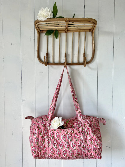 ojigi sac week-end coton block print quilté fraisier rose