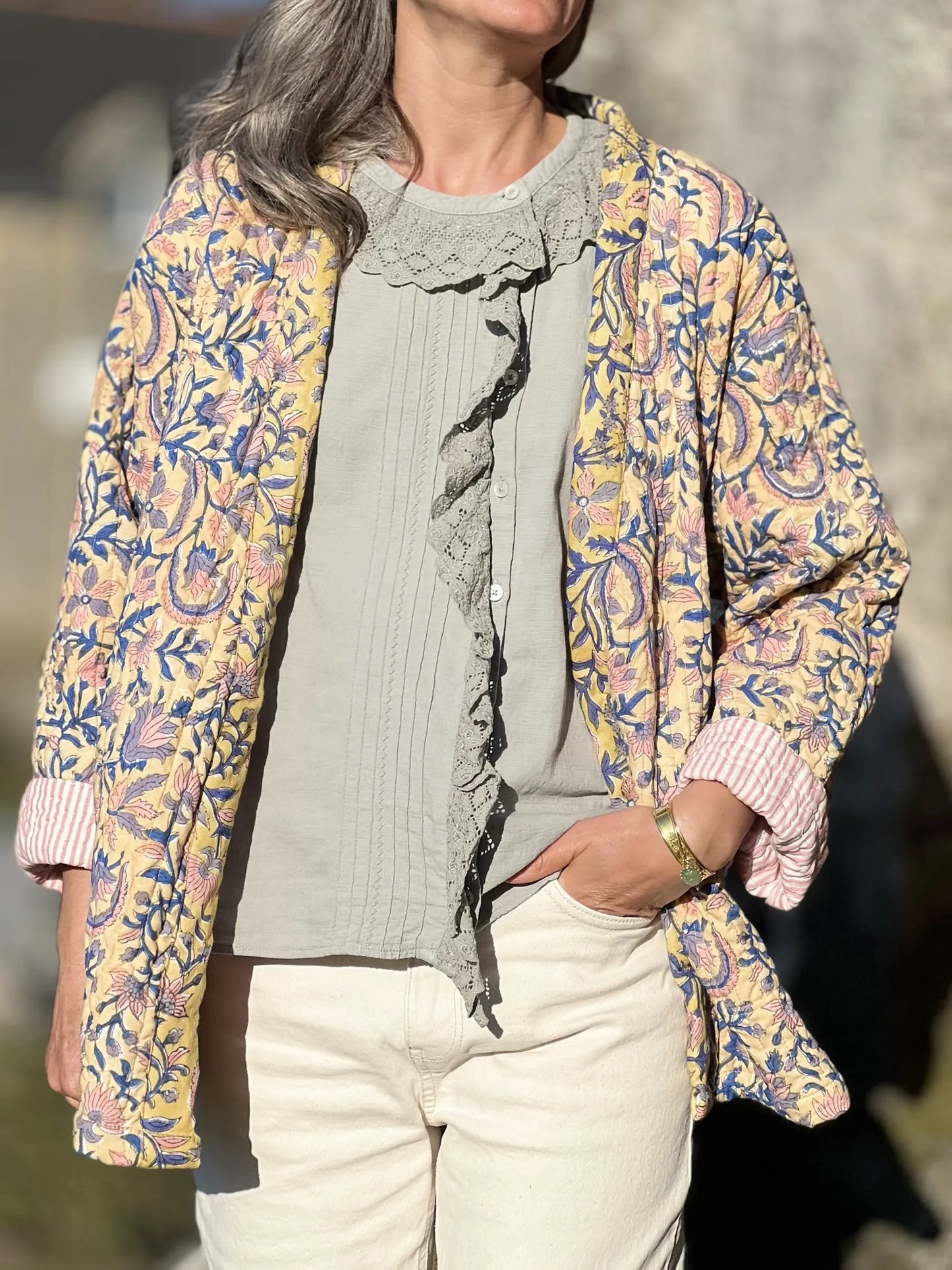 ojigi veste matelassée block print blés en provence