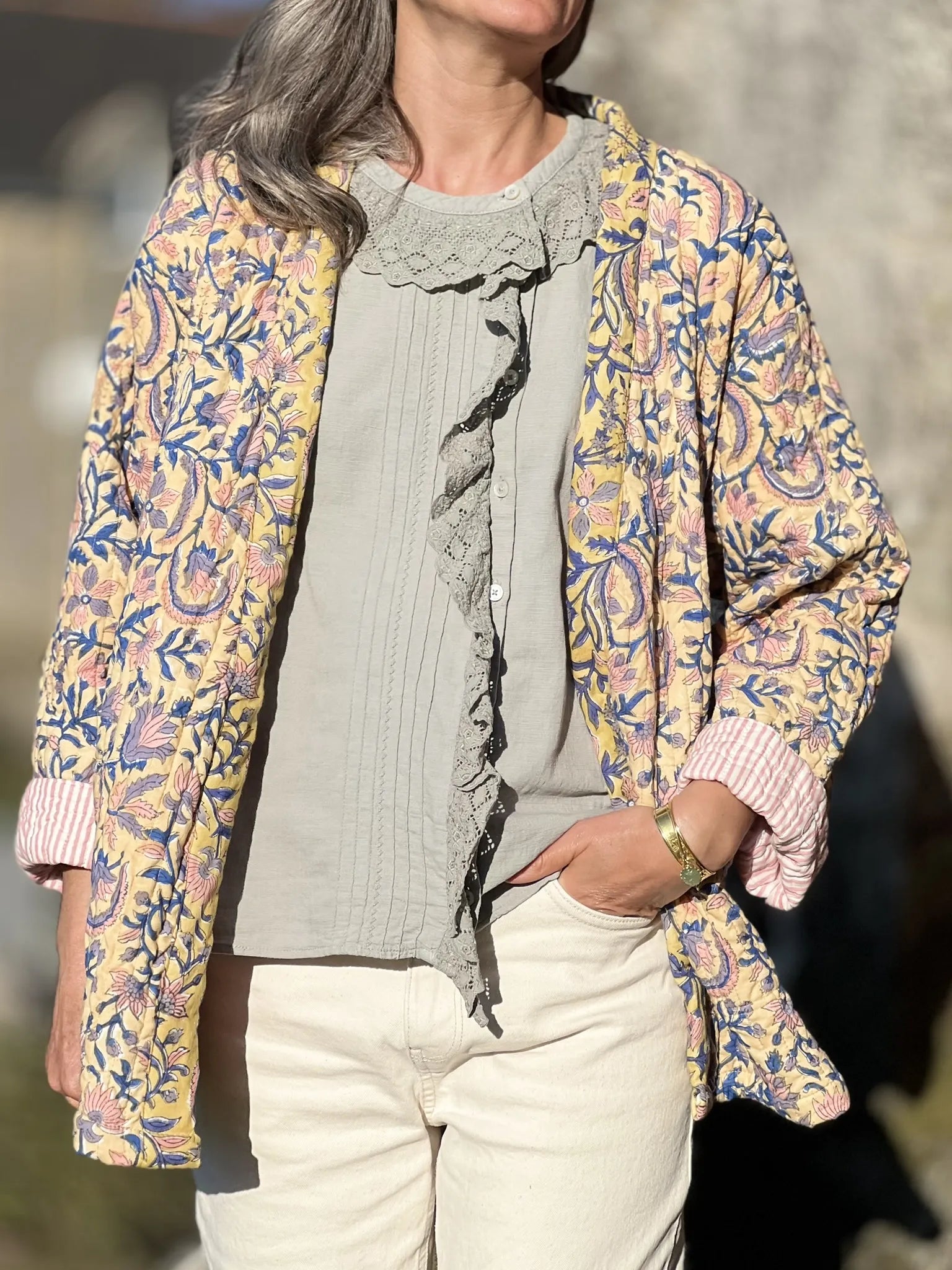 ojigi veste matelassée block print blés en provence