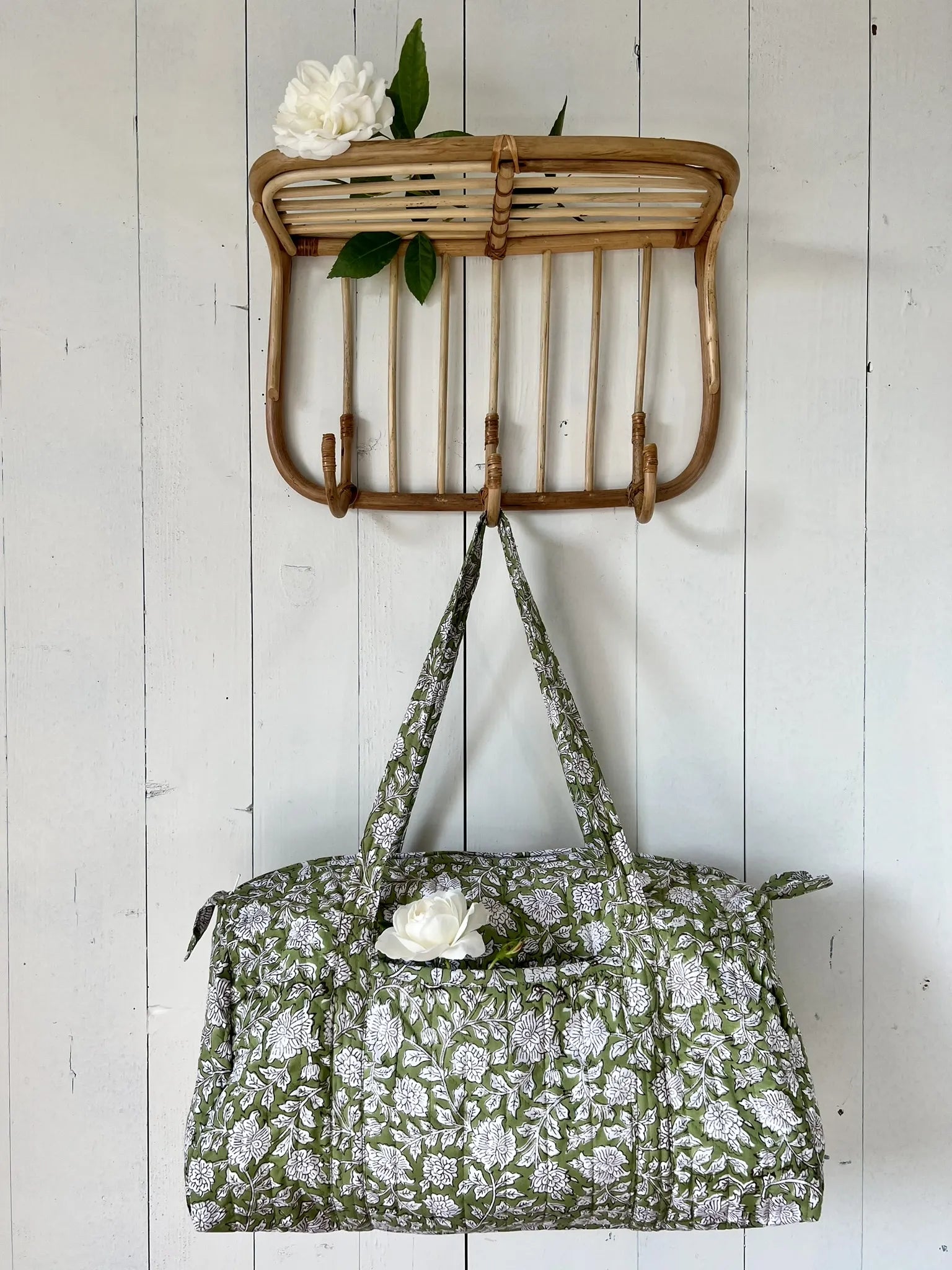 ojigi sac week-end coton block print quilté liseron vert