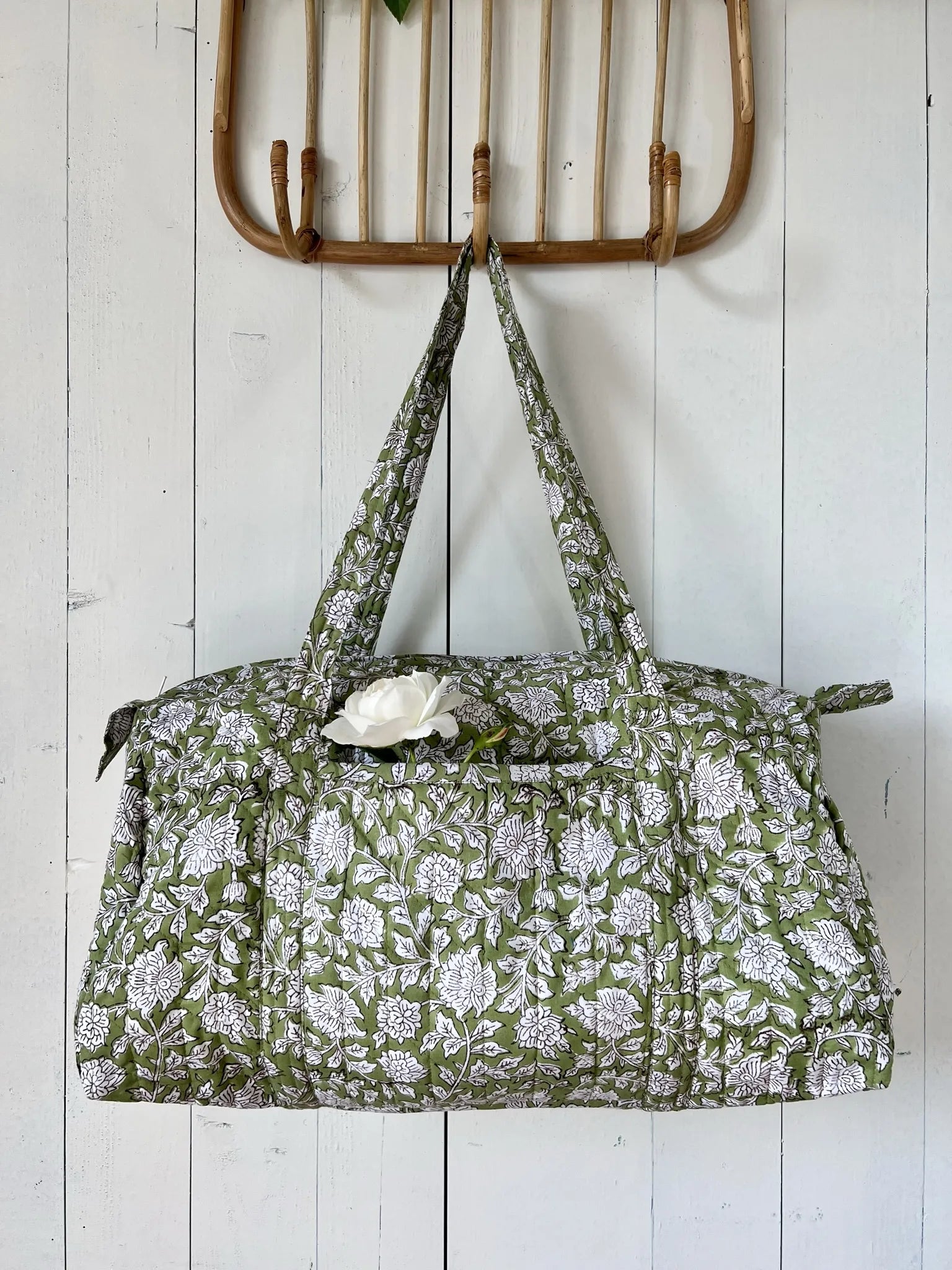 ojigi sac week-end coton block print quilté liseron vert