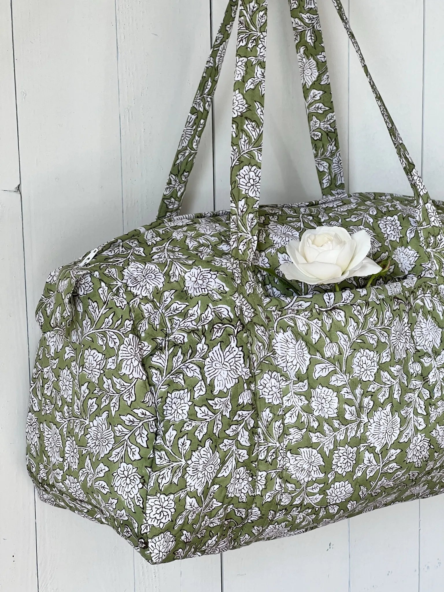 ojigi sac week-end coton block print quilté liseron vert