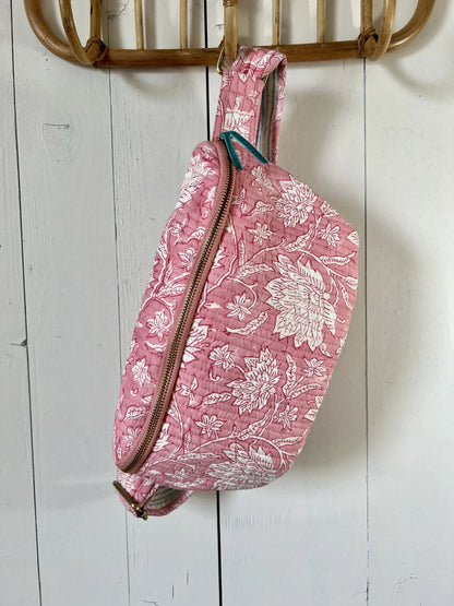 ojigi sac banane happy coton quilté block print liseron rose