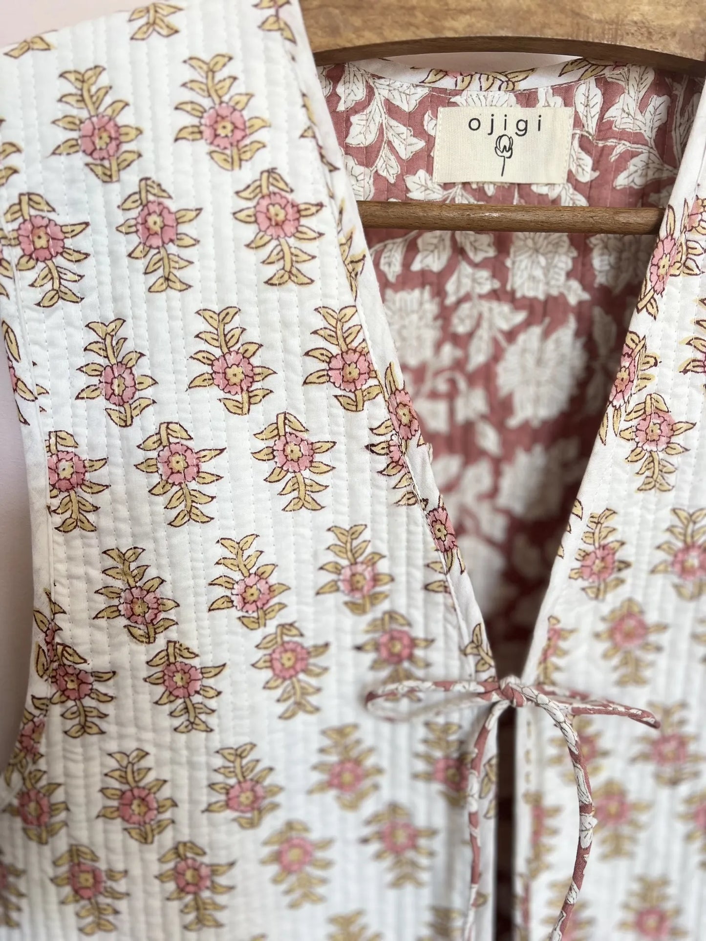 Gilet matelassé réversible imprimé block-print - Bois de rose
