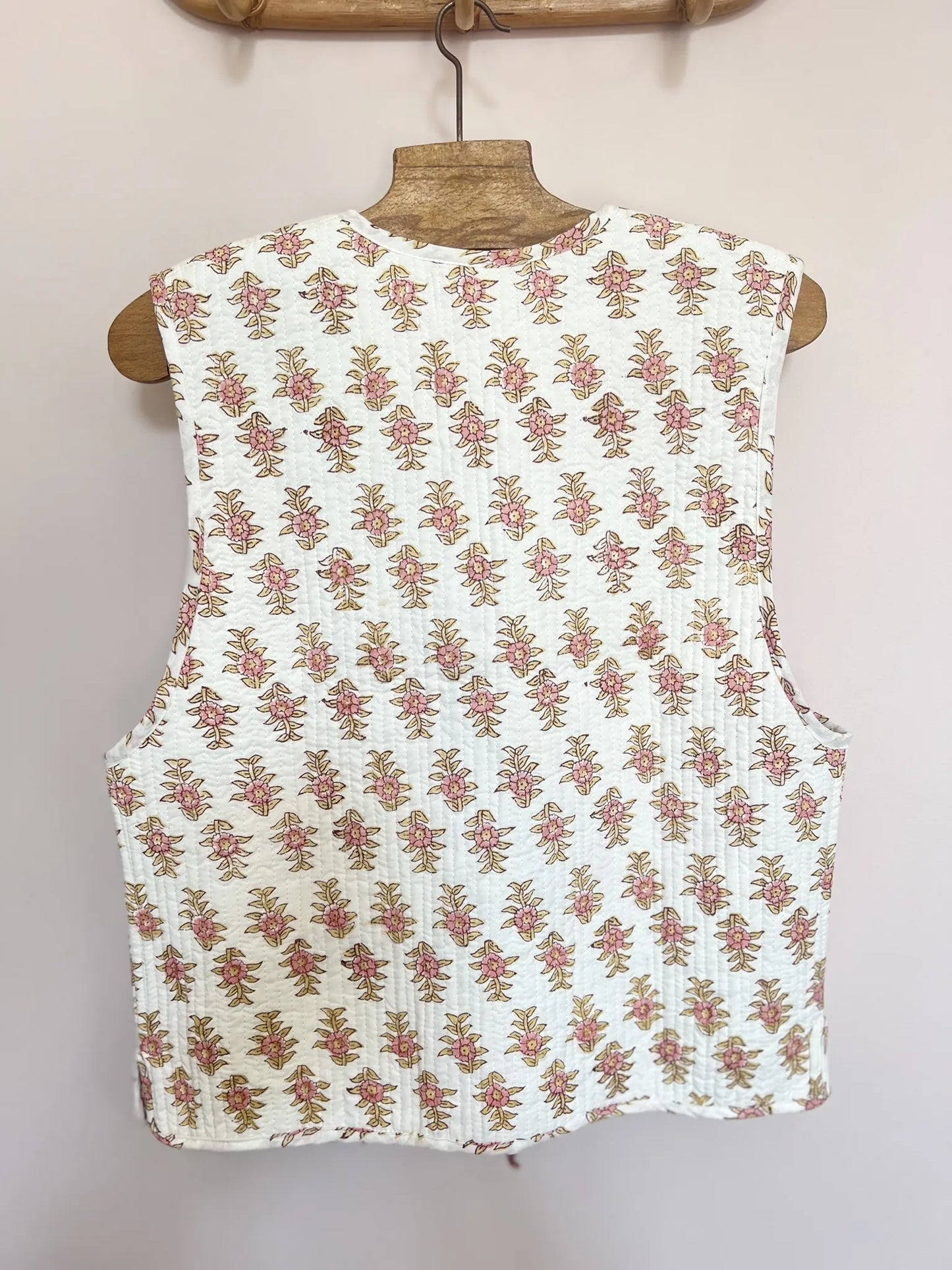Gilet matelassé réversible imprimé block-print - Bois de rose