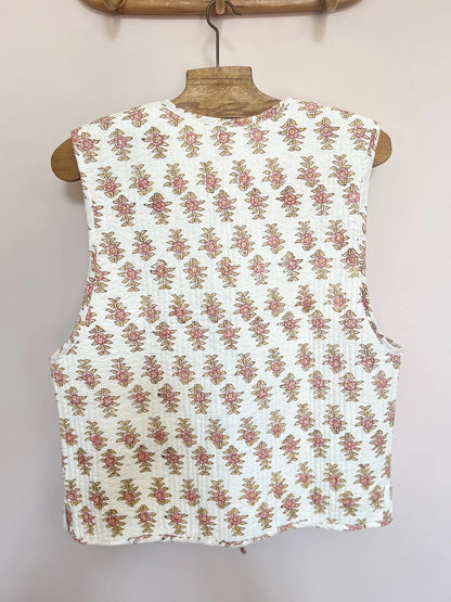 Gilet matelassé réversible imprimé block-print - Bois de rose