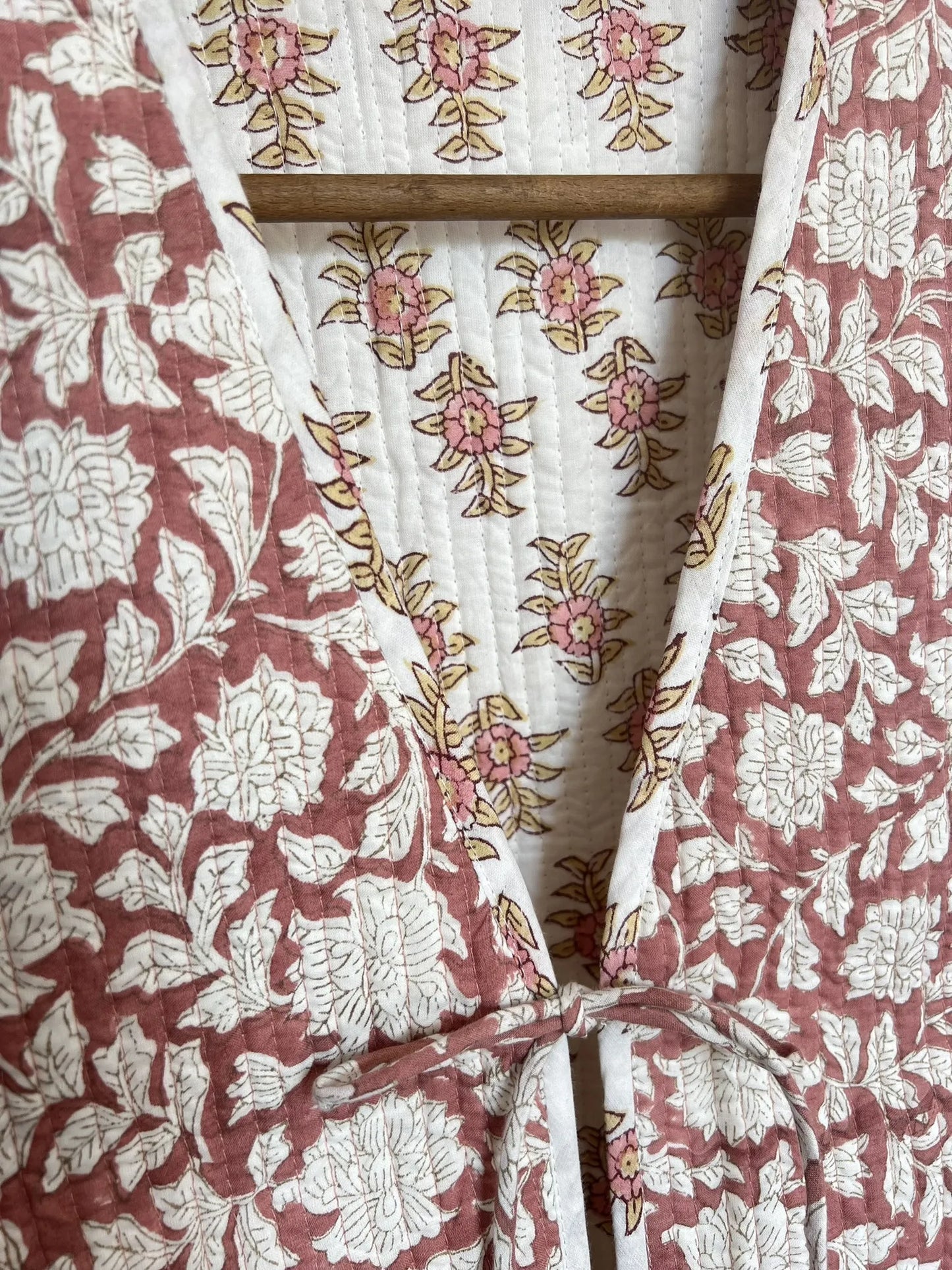Gilet matelassé réversible imprimé block-print - Bois de rose