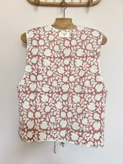 Gilet matelassé réversible imprimé block-print - Bois de rose
