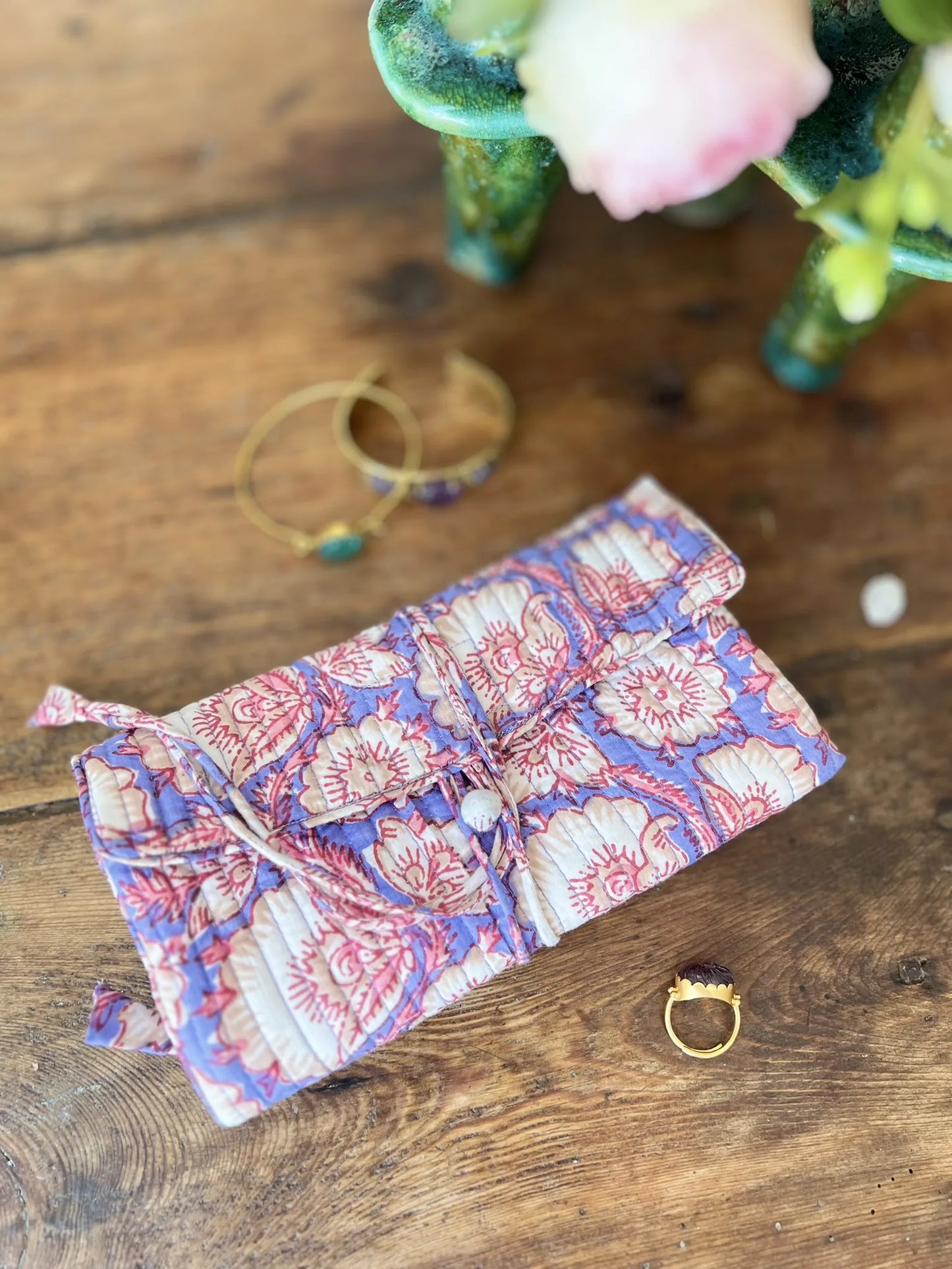 ojigi pochette quiltée à bijoux de voyage block print