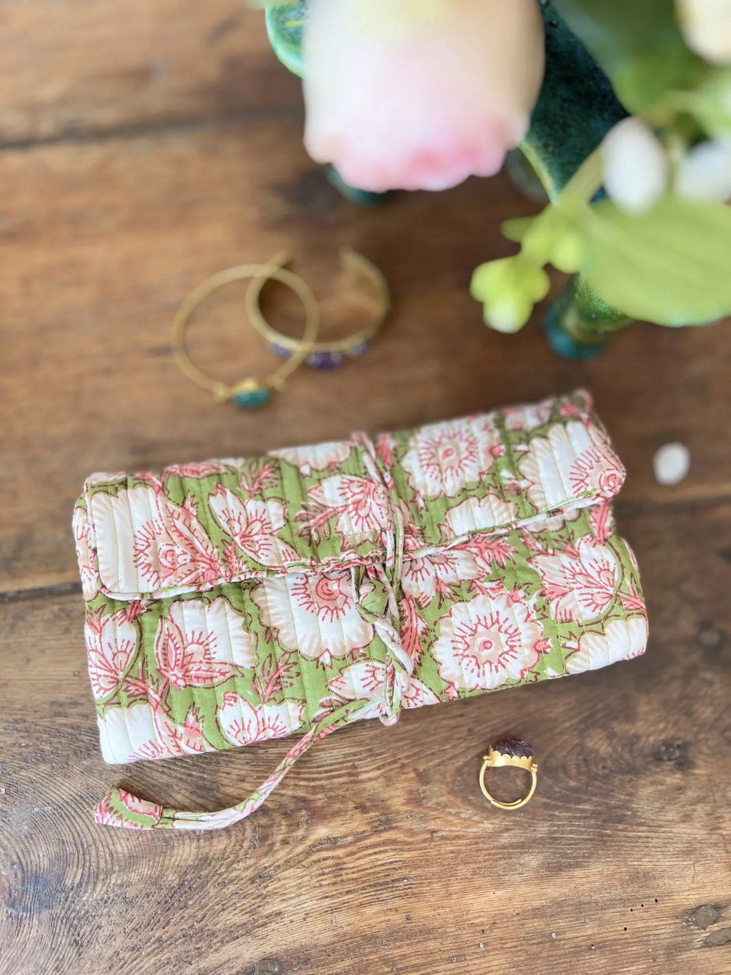 ojigi pochette quiltée à bijoux de voyage block print
