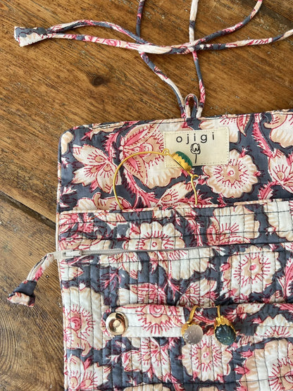 ojigi pochette quiltée à bijoux de voyage block print