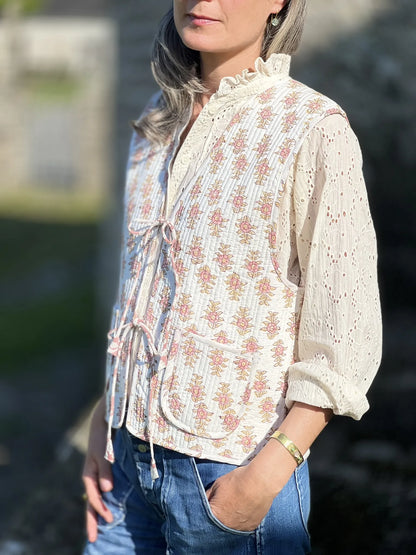 Gilet matelassé réversible imprimé block-print - Bois de rose