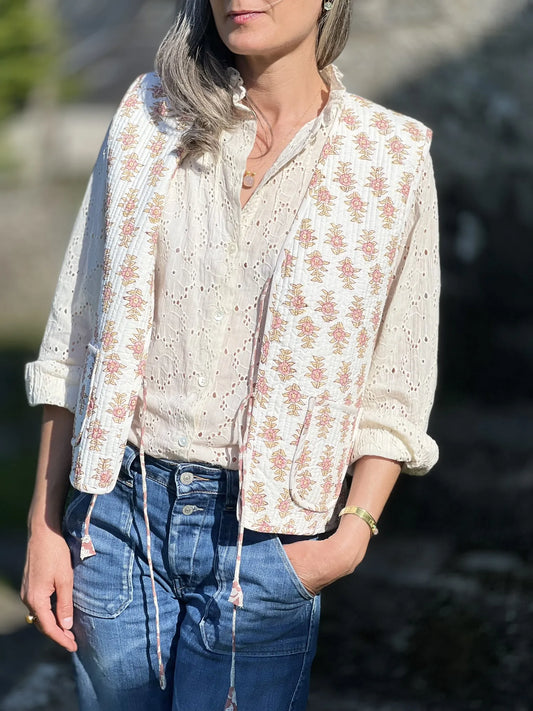 Gilet matelassé réversible imprimé block-print - Bois de rose