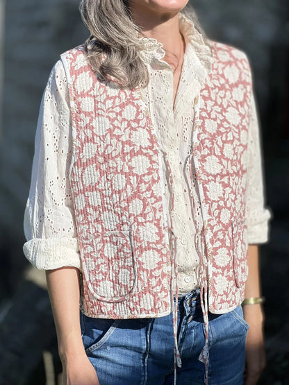 Gilet matelassé réversible imprimé block-print - Bois de rose