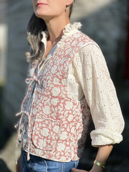 Gilet matelassé réversible imprimé block-print - Bois de rose