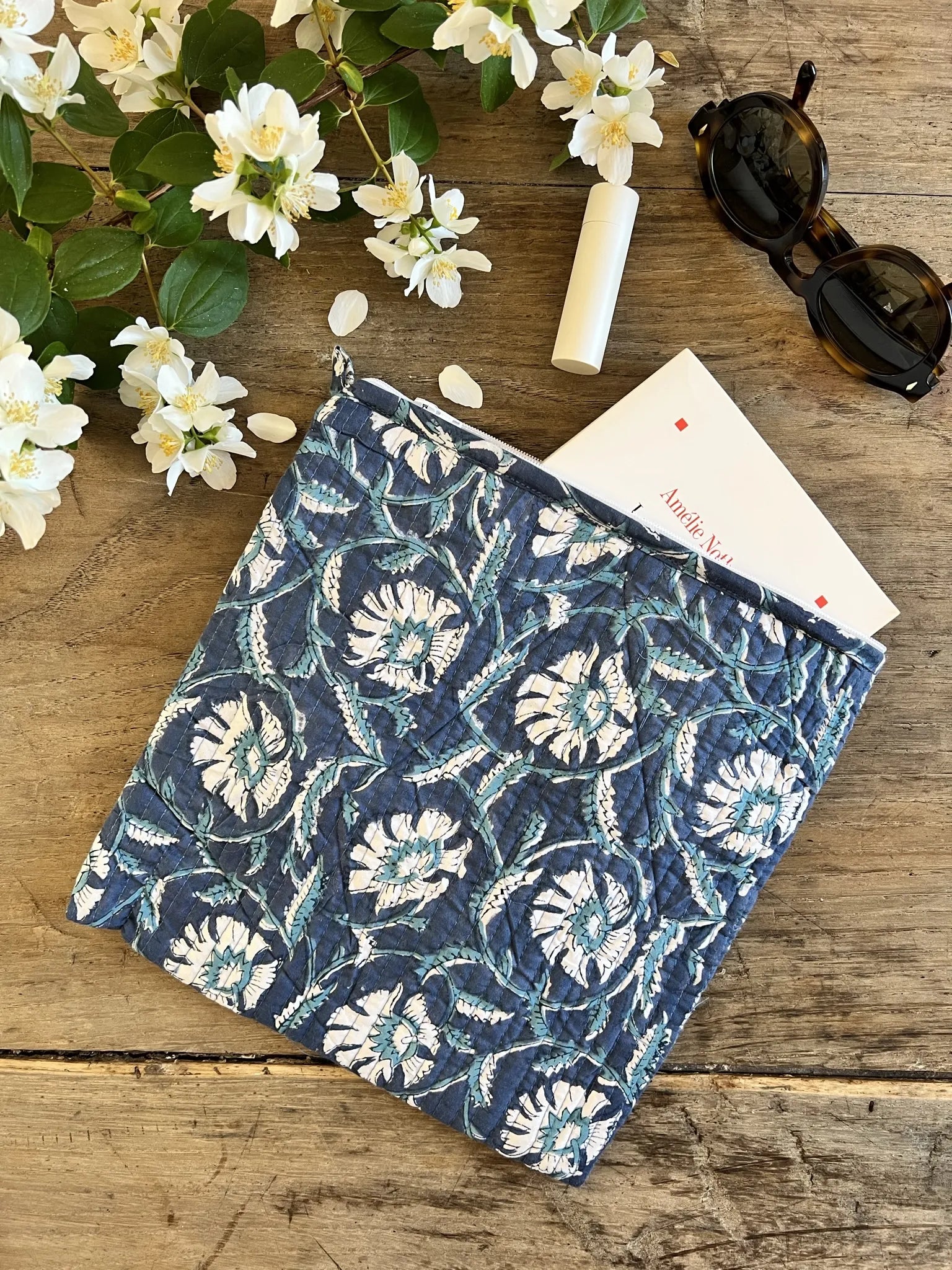 ojigi trousse Inès block print quilté passiflore