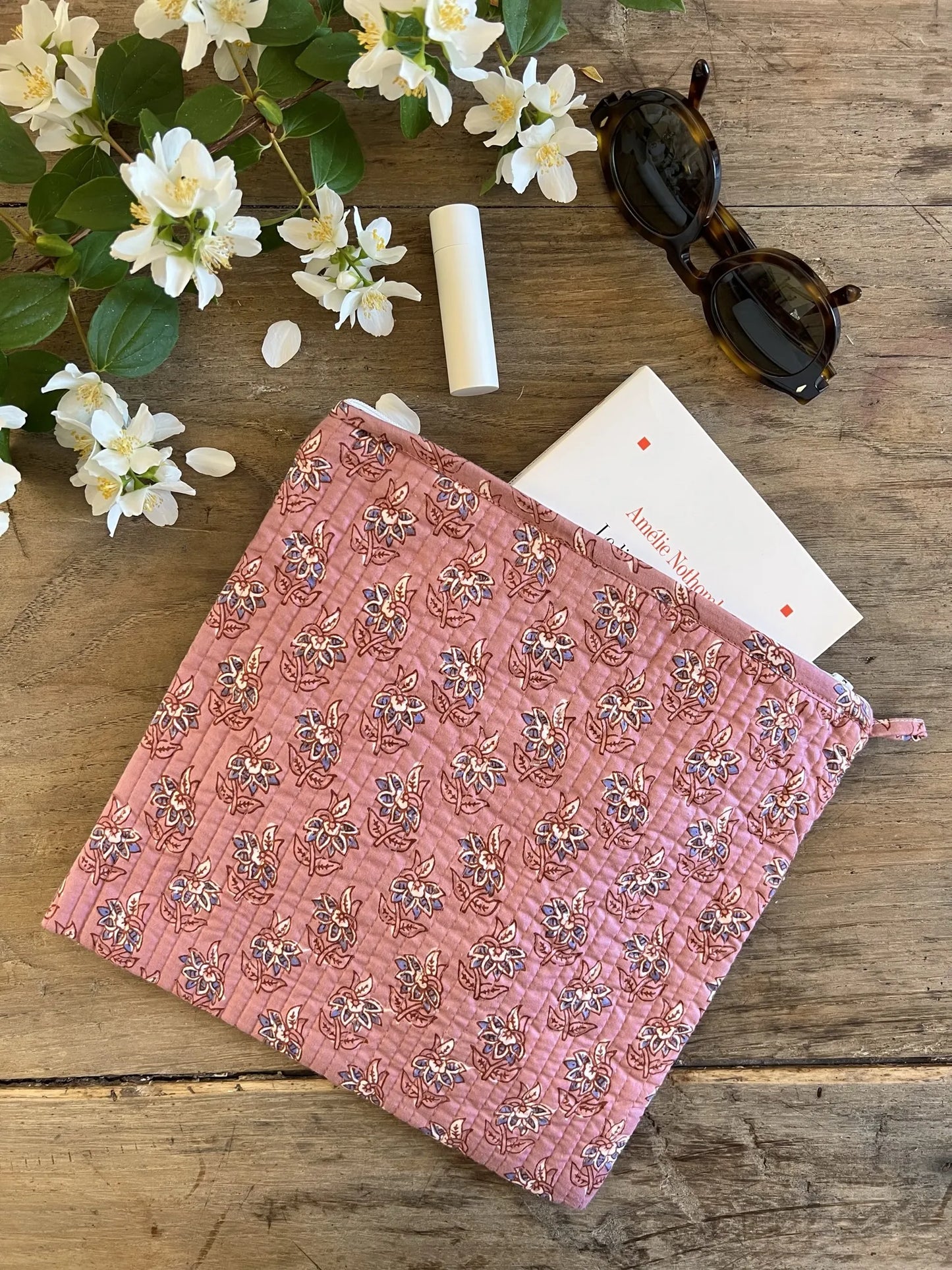ojigi trousse Inès block print quilté mauve