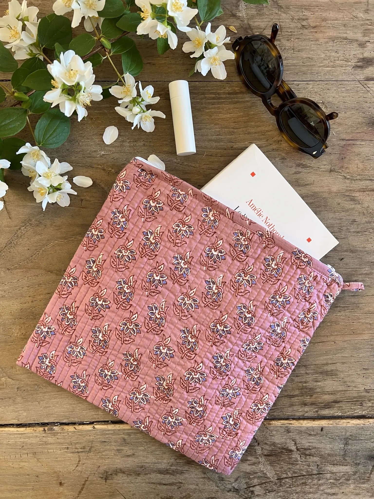 ojigi trousse Inès block print quilté mauve