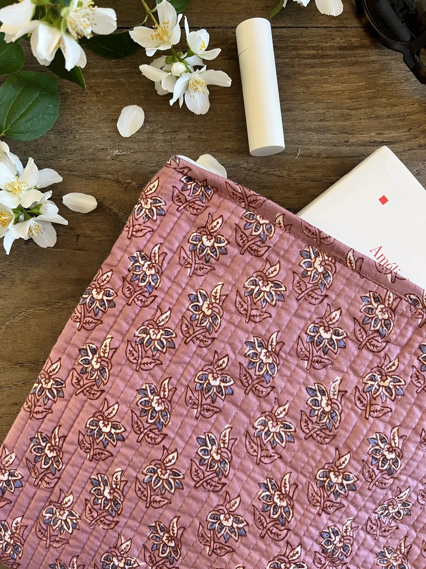 ojigi trousse Inès block print quilté mauve