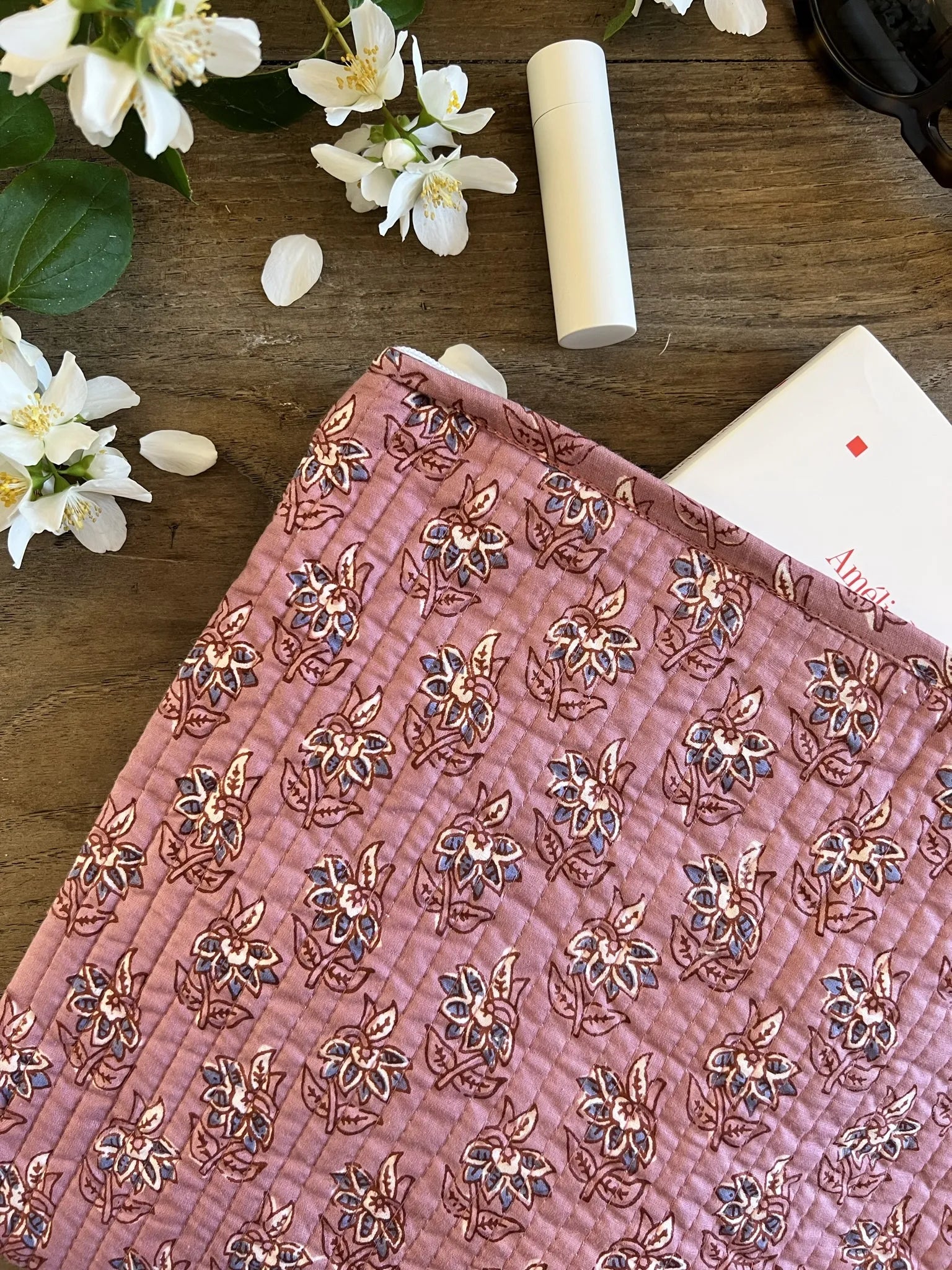 ojigi trousse Inès block print quilté mauve
