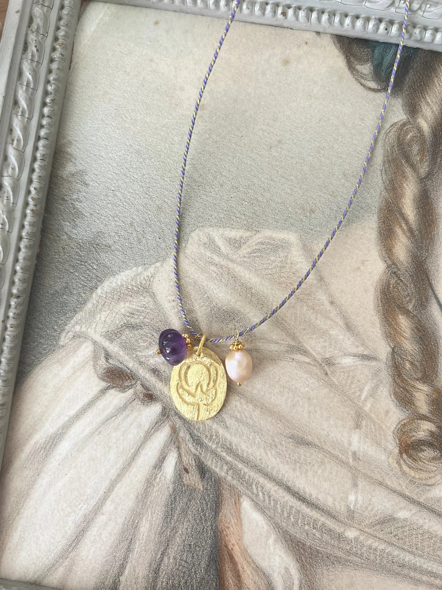 ojigi sautoir médaille améthyste