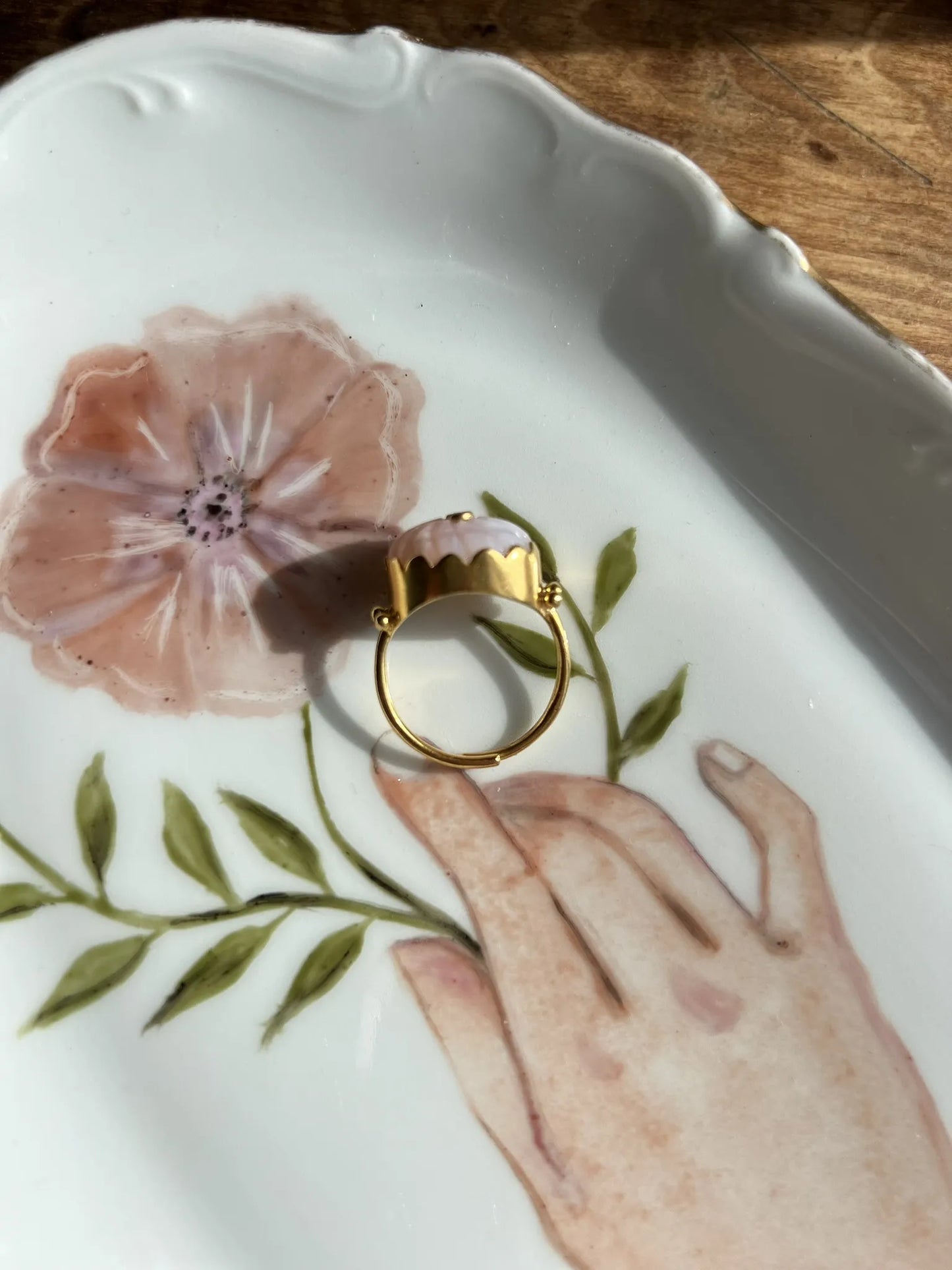 ojigi bague Luce opale rose et onyx vert