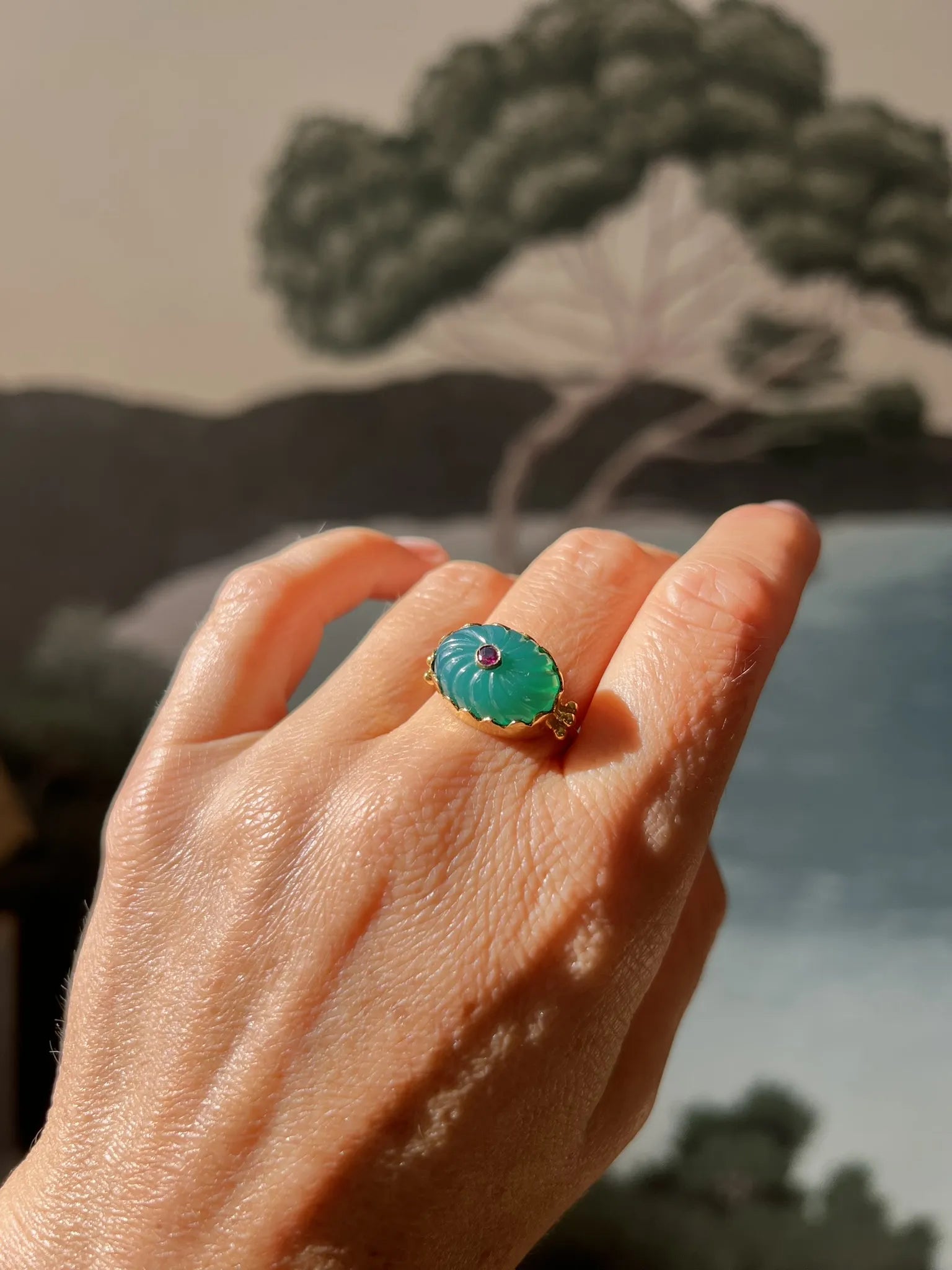 ojigi bague Luce onyx vert et rubis