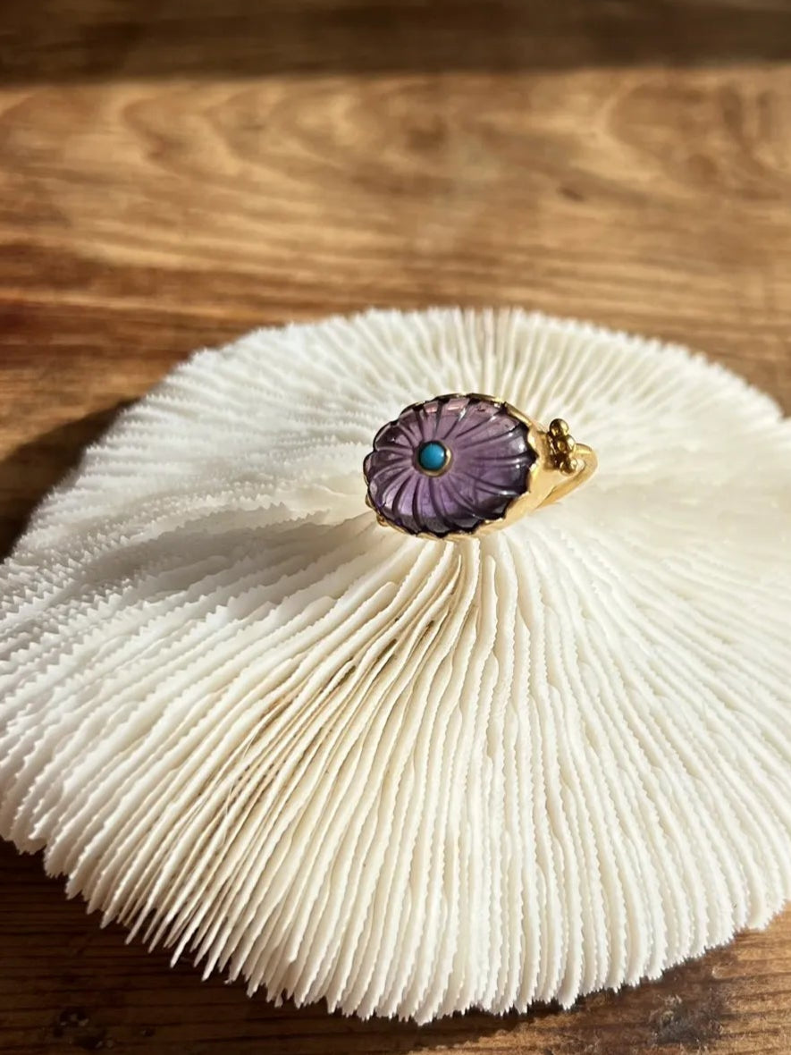 ojigi bague Luce améthyste et turquoise
