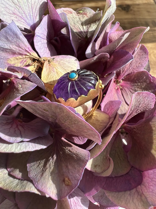 ojigi bague Luce améthyste et turquoise
