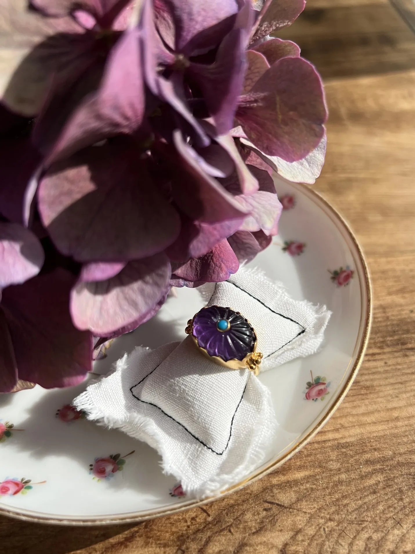 ojigi bague Luce améthyste et turquoise