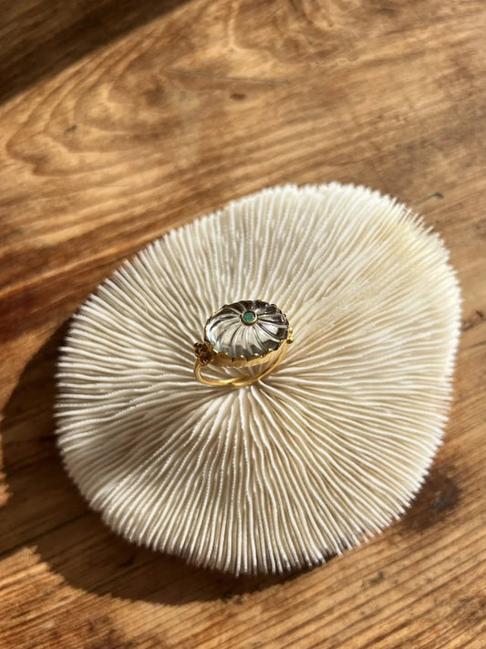ojigi bague Luce améthyste verte et onyx vert