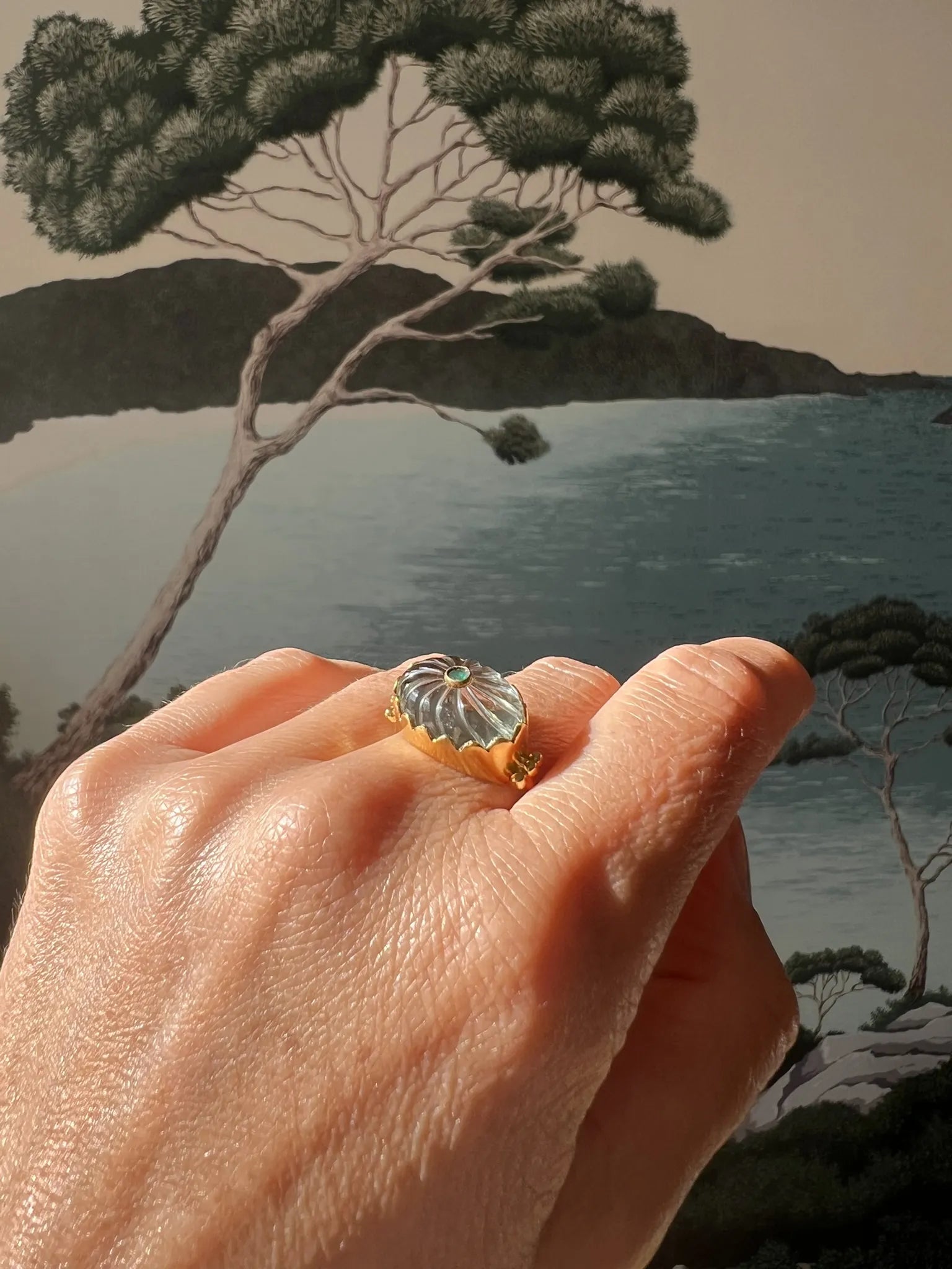 ojigi bague Luce améthyste verte et onyx vert