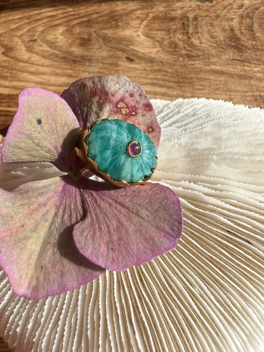 ojigi bague Luce amazonite et rubis