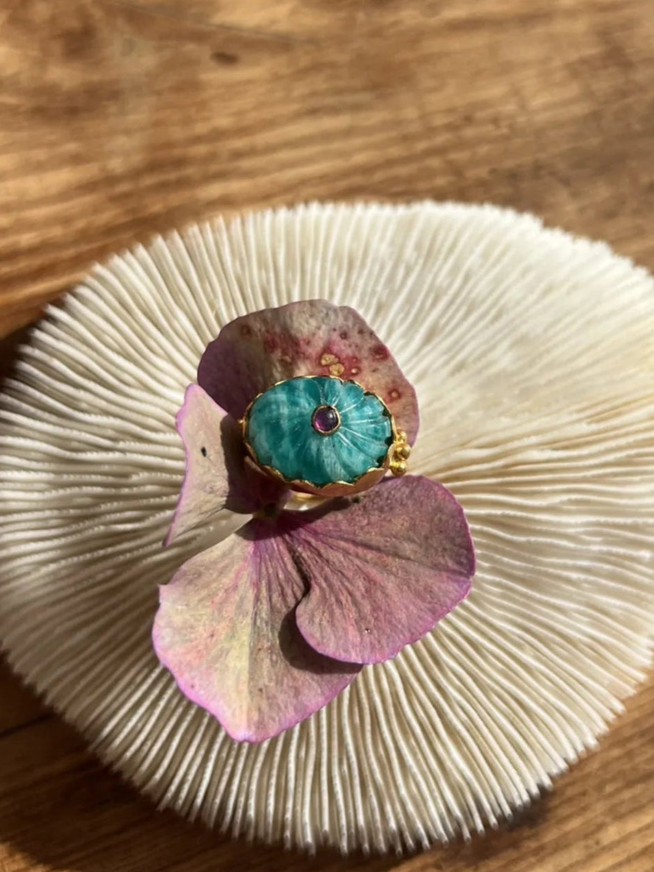 ojigi bague Luce amazonite et rubis