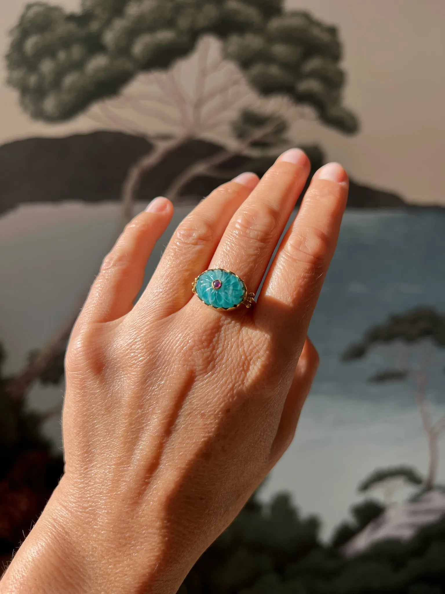 ojigi bague Luce amazonite et rubis